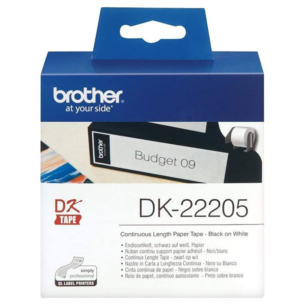 شريط طابعة ملصقات 304×62 مم أسود على أبيض لطابعات برذر (QL-800 & QL-820NWB) Brother DK-22205 Continuous Paper Label Roll