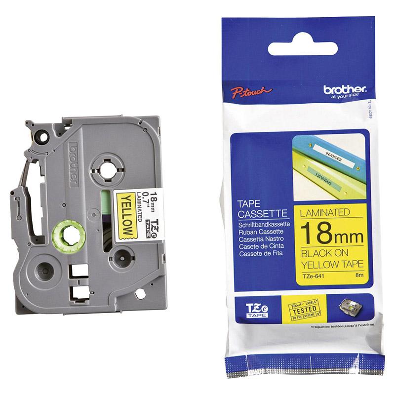 شريط طابعة ملصقات 18مم أسود على أصفر لطابعات بروذر (PTH-110 ، PTD-200AR ، PTD-600VP) Brother Label Tape