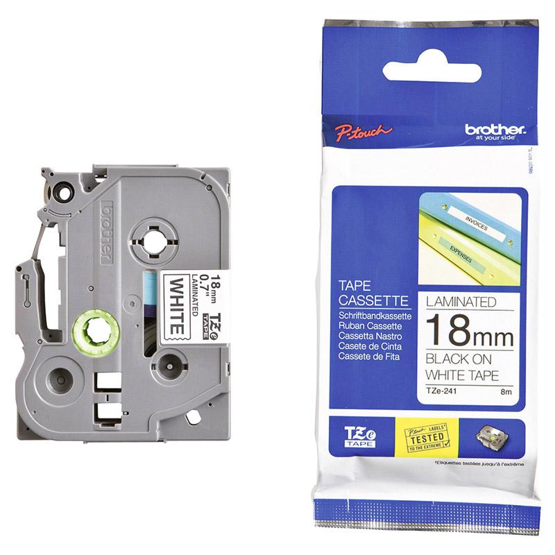 شريط طابعة ملصقات 18 مم أسود على أبيض لطابعات برذر (PTH-110 ، PTD-200AR ، PTD-600VP) Brother Label Tape