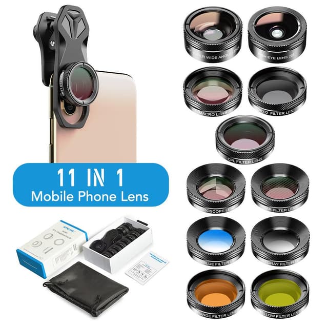 مجموعة عدسات جوال للتصوير أبيكسيل Apexel 11 in 1 Phone Camera Optical Filter Lens Kits
