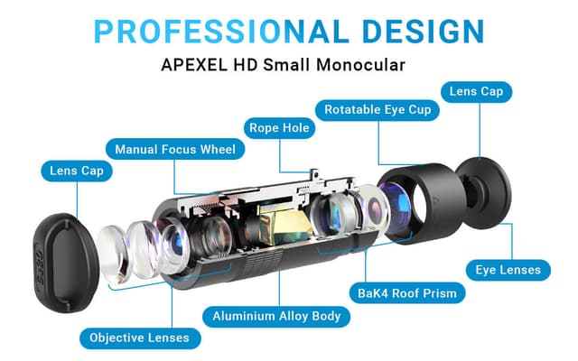 دربيل منظار صغير 6X أبيكسيل Apexel 6X HD Close Focus Monocular Telescope