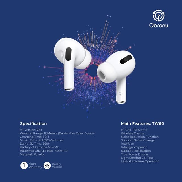 سماعة ايربودز برو بلوتوث Obranu Wireless Earbuds Pro