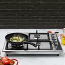 غاز بلت ان مسطح 3 عيون وسطح تسخين كهربائي جيباس Geepas Stainless Steel Built-in Gas & Electric Hot Plate Hob