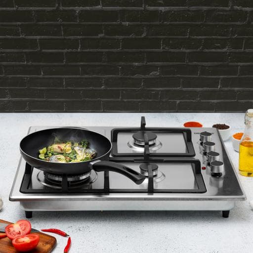 غاز بلت ان مسطح 3 عيون وسطح تسخين كهربائي جيباس Geepas Stainless Steel Built-in Gas & Electric Hot Plate Hob