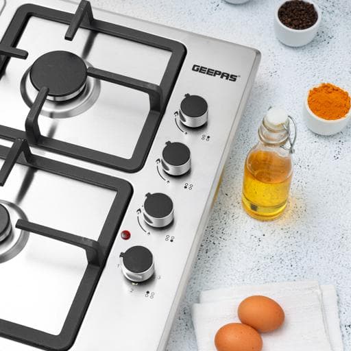 غاز بلت ان مسطح 3 عيون وسطح تسخين كهربائي جيباس Geepas Stainless Steel Built-in Gas & Electric Hot Plate Hob