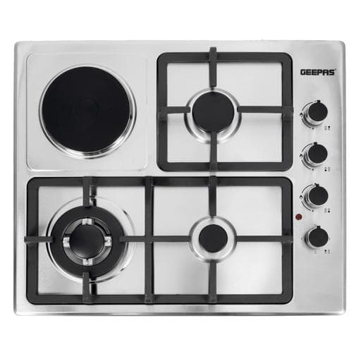 غاز بلت ان مسطح 3 عيون وسطح تسخين كهربائي جيباس Geepas Stainless Steel Built-in Gas & Electric Hot Plate Hob