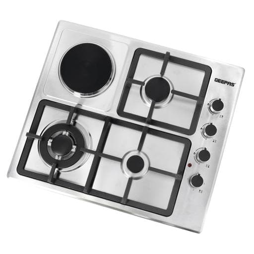 غاز بلت ان مسطح 3 عيون وسطح تسخين كهربائي جيباس Geepas Stainless Steel Built-in Gas & Electric Hot Plate Hob