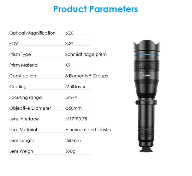 Apexel 60X Telephoto Smartphone Lens