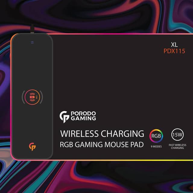 Porodo Gaming RGB MousePad with 15W Wireless Charger - Black