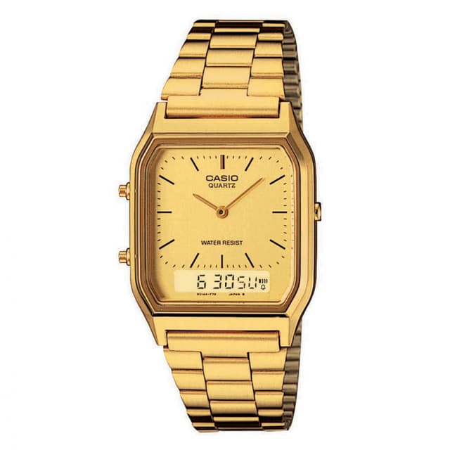 ساعة كاسيو الاصلية كلاسيكية أنالوج ورقمية للجنسين ستانليس ستيل مقاومة للماء ذهبي CASIO Vintage Unisex Watch AQ-230GA-9DMQ