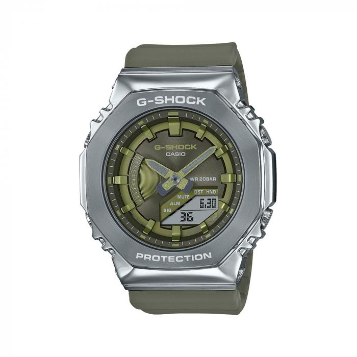 ساعة كاسيو جي شوك ميتال كولكشن أنالوج و رقمي نسائي زيتي Casio G-SHOCK Metal Women Watch GM-S2100-3ADR