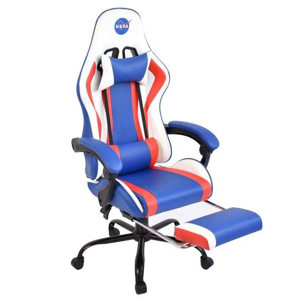 Nasa Discovery Gaming Chair With Blue & Red Strips - White