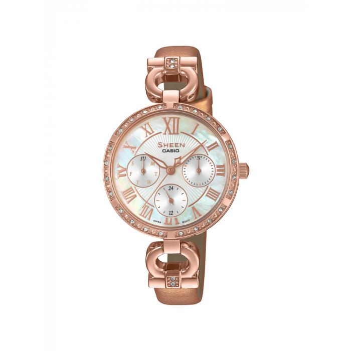 ساعة كاسيو شين نسائية أنالوغ جلد Casio SHEEN Women Analog Watch SHE-3067PGL-7BUDF