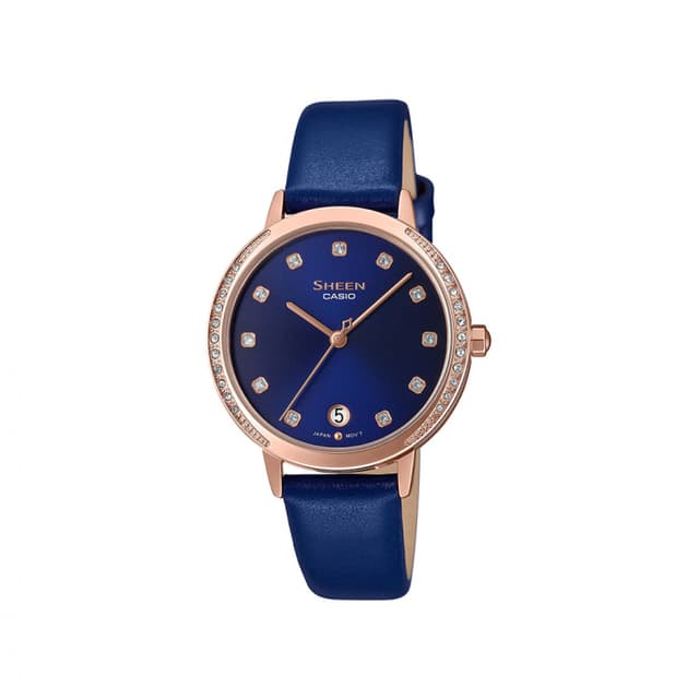 ساعة كاسيو شين نسائي أنالوغ جلد كحلي Casio SHEEN Women Analog Watch SHE-4056PGL-2AUDF