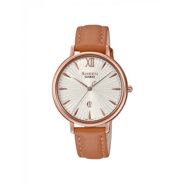ساعة كاسيو شين نسائية أنالوغ جلد عسلي Casio SHEEN Women Analog Watch SHE-4534PGL-7AUDF