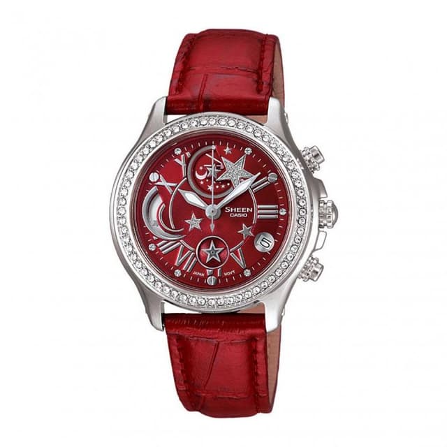 ساعة كاسيو شين نسائي أنالوغ جلد أحمر Casio SHEEN Women Analog Watch SHN-5510L-4ADR