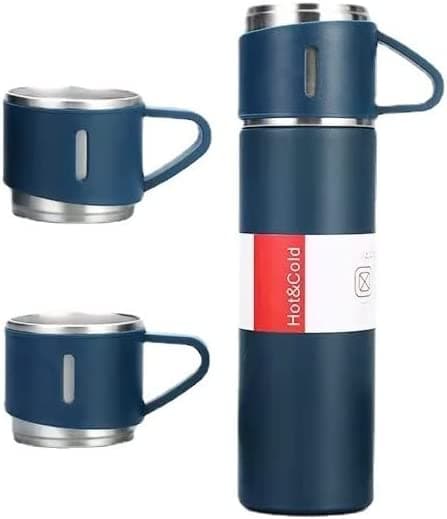 ترمس مطارة حافظ للحرارة 500 مللي Vacuum Flask Set with 3 Stainless Steel Cups Combo - 153119