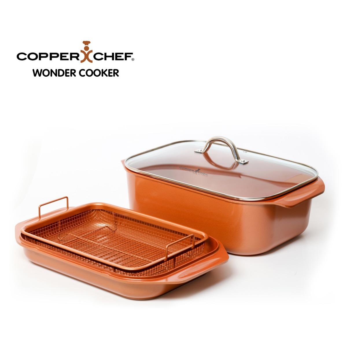 قدر طبخ مربع مع صينية فرن كريسبر كوبر شيف Copper Chef Wonder Cooker