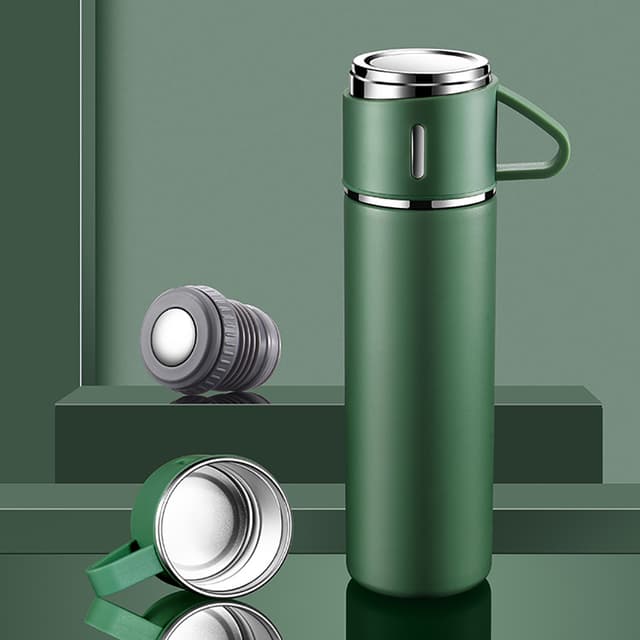 ترمس مطارة حافظ للحرارة 500 مللي Vacuum Flask Set with 3 Stainless Steel Cups Combo - 725594