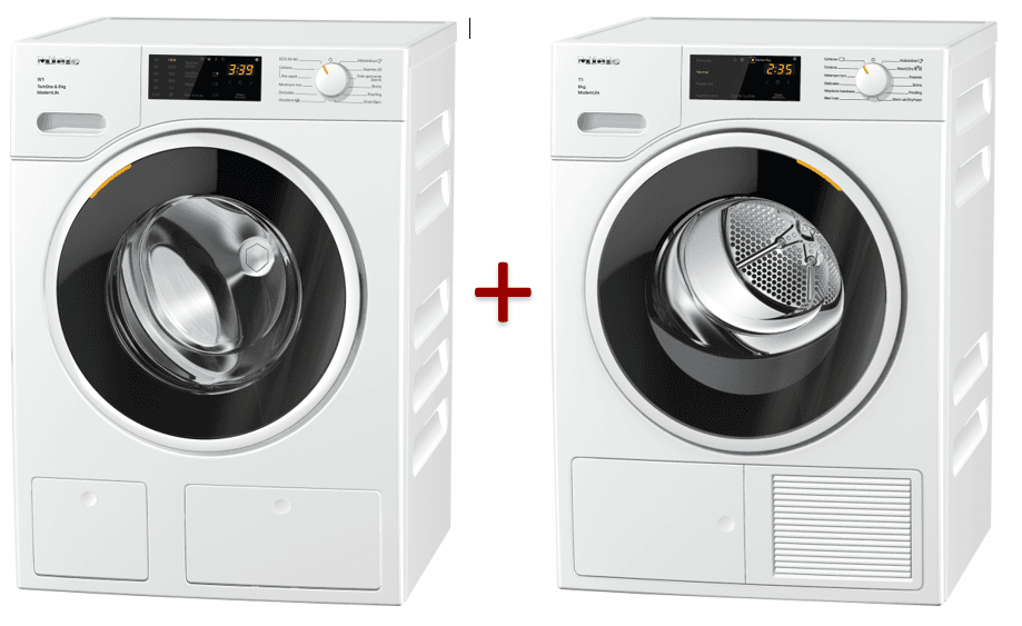 غسالة ملابس اتوماتيك 8 كيلو مع نشافة ملابس حرارية 8 كيلو تحميل امامي ميلي Miele W1 Washing Machine + T1 Heat Pump Dryer