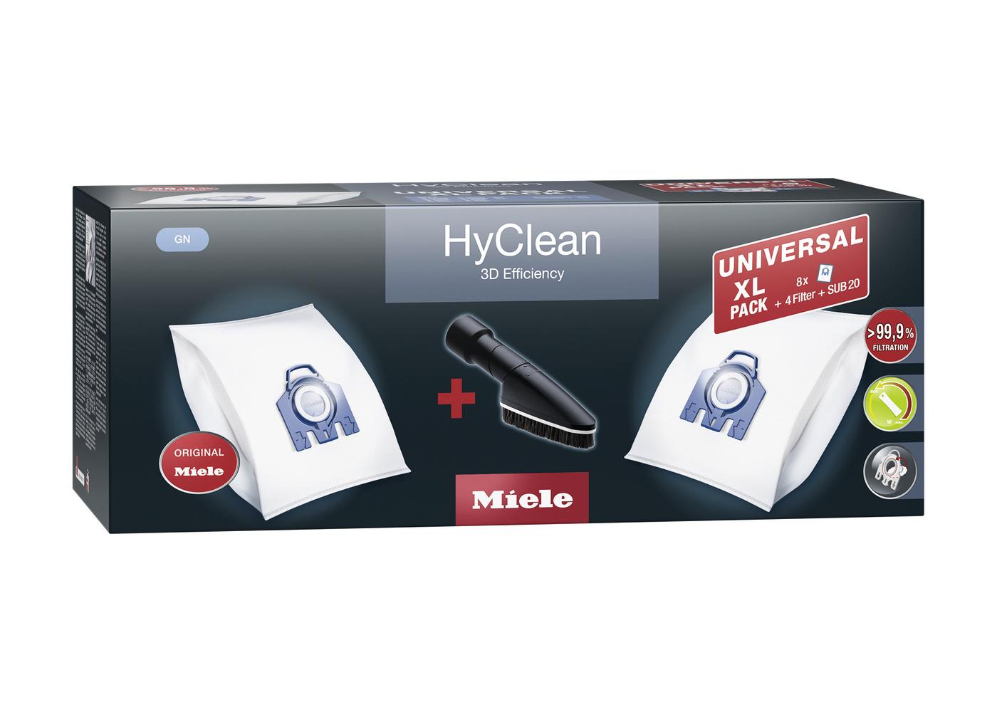 Miele XL HyClean 3D GN dustbags pack, 4.5 liters (8 bags) + FREE Universal Brush, 11476550