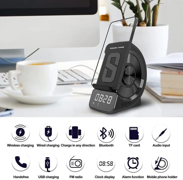 ساعة ذكية مع سبيكر و شحن لاسلكي Wireless Charger Clock Speaker WD-200