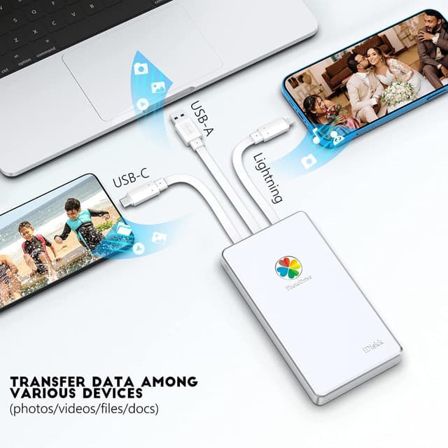 هارديسك للنسخ الإحتياطي من الآيفون والأندرويد 1 تيرابايت 2000 مللي أمبير iDiskk MFI Certified 1TB External Hard Drive