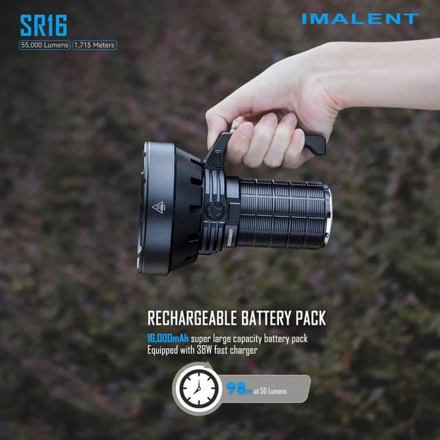 Imalent SR16 Tactical Flashlight 55000 Lumens Super Bright LED Rechargeable Spotlight, Cree XHP50.3 HI LEDs Torch Searchlight 1715 Meters Beam, with Handle Suitable for Hunting, Searching, Emergency