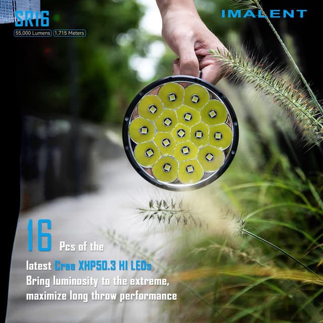 Imalent SR16 Tactical Flashlight 55000 Lumens Super Bright LED Rechargeable Spotlight, Cree XHP50.3 HI LEDs Torch Searchlight 1715 Meters Beam, with Handle Suitable for Hunting, Searching, Emergency