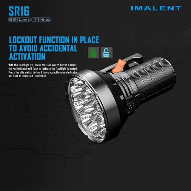 Imalent SR16 Tactical Flashlight 55000 Lumens Super Bright LED Rechargeable Spotlight, Cree XHP50.3 HI LEDs Torch Searchlight 1715 Meters Beam, with Handle Suitable for Hunting, Searching, Emergency