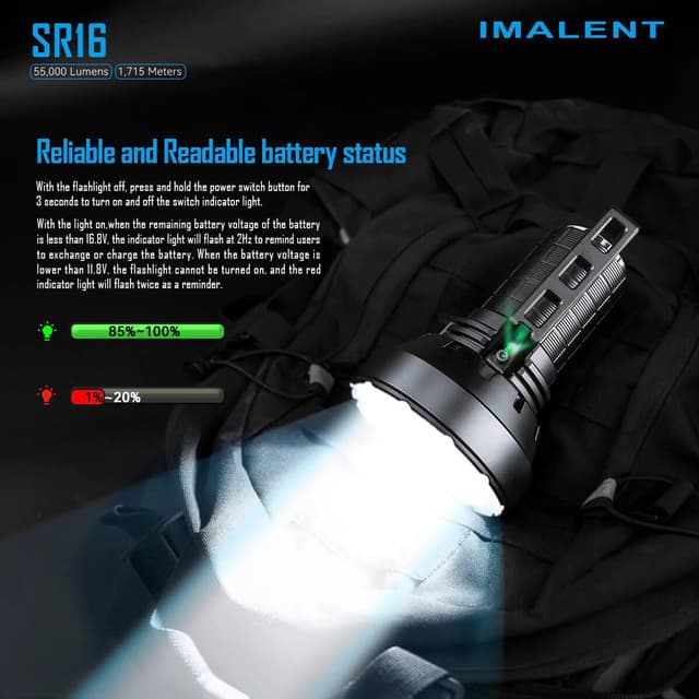 Imalent SR16 Tactical Flashlight 55000 Lumens Super Bright LED Rechargeable Spotlight, Cree XHP50.3 HI LEDs Torch Searchlight 1715 Meters Beam, with Handle Suitable for Hunting, Searching, Emergency