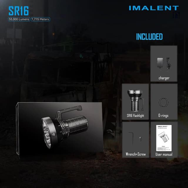 Imalent SR16 Tactical Flashlight 55000 Lumens Super Bright LED Rechargeable Spotlight, Cree XHP50.3 HI LEDs Torch Searchlight 1715 Meters Beam, with Handle Suitable for Hunting, Searching, Emergency