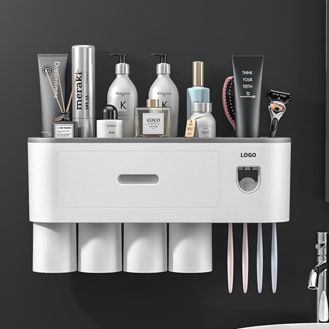 Toothbrush Holders, 4 Cups Toothbrush Holder Wall Mounted with Toothpaste Dispenser