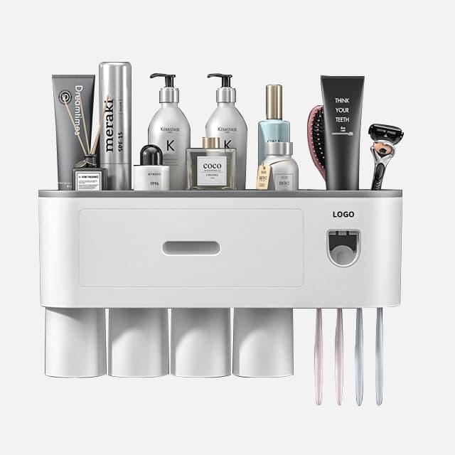 Toothbrush Holders, 4 Cups Toothbrush Holder Wall Mounted with Toothpaste Dispenser