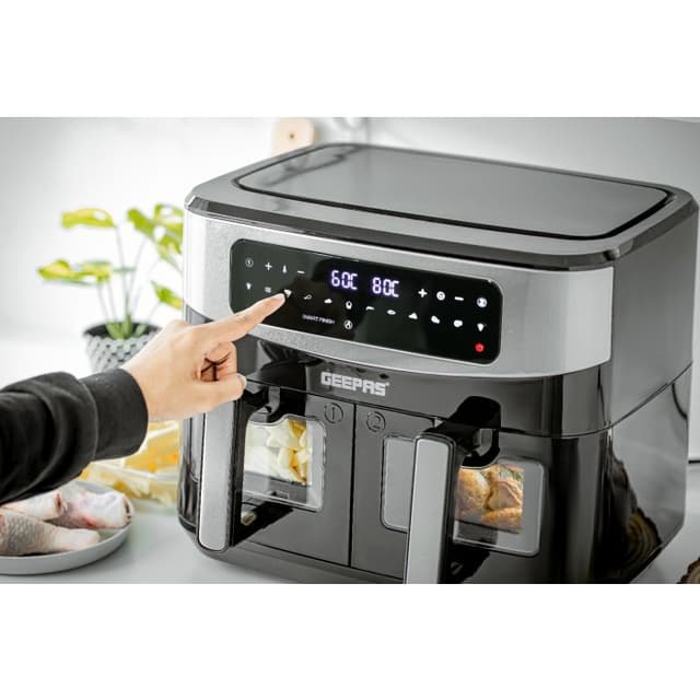 قلاية هوائية مزدوجة جيباس 9 لتر Geepas 9L Dual Basket Digital Air Fryer - 258865