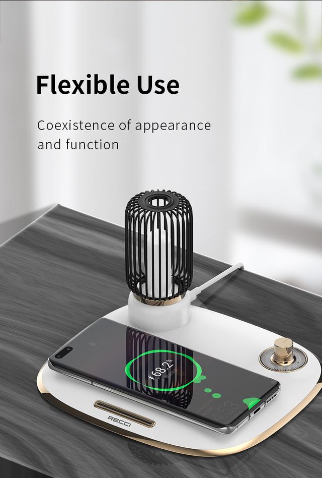 مصباح مكتب مع شاحن لاسلكي 15 واط Recci Wireless Charging Ambient Lamp