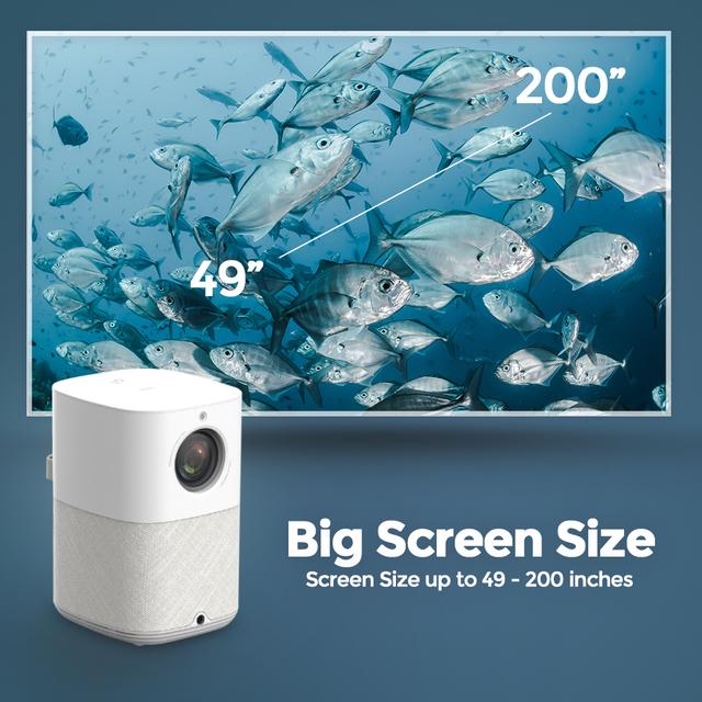 Wownect Android Projector [300 ANSI/Screen Size Upto 200"]Native 1080P FULL HD|Mobile Screen Mirroring|Android 9.0 TV Downlaod App Bluetooth Wifi Home Theater Outdoor Video Gaming Projectors  - White - SW1hZ2U6OTc5NjAw