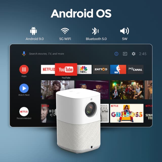 بروجكتر منزلي سنيمائي وونكت 1080 بكسل Wownect Android Projector Android 9.0 TV Home Theater Projectors