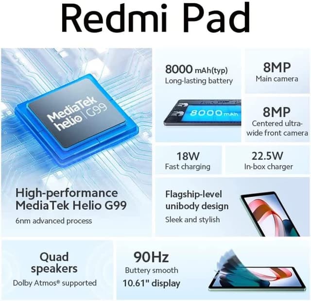 جهاز تابلت شاومي ريدمي باد 10.6 بوصة النسخة الصينية رامات 4 جيجا – 128 جيجا تخزين Xiaomi Redmi Pad