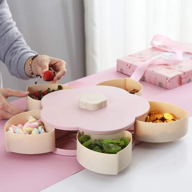 صينية تقديم الحلوى والمكسرات مع حامل جوال Five Compartments Flower Candy Storage Box Serving Rotating Tray