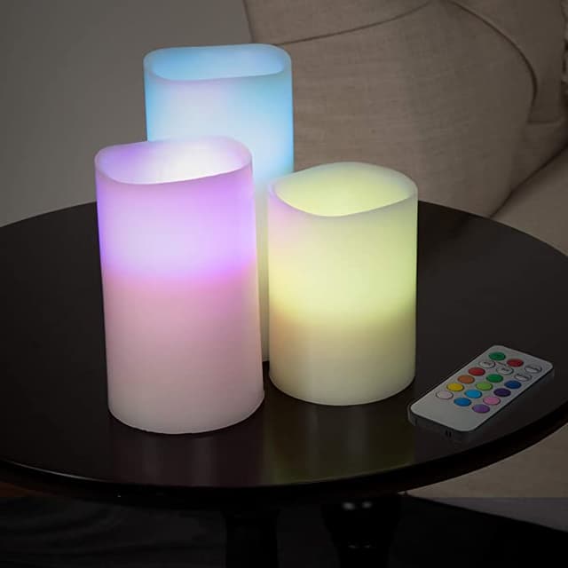 اضاءة ليد على شكل شموع LED Candle Light 3Pc Set With Remote Control Timer Multicolour