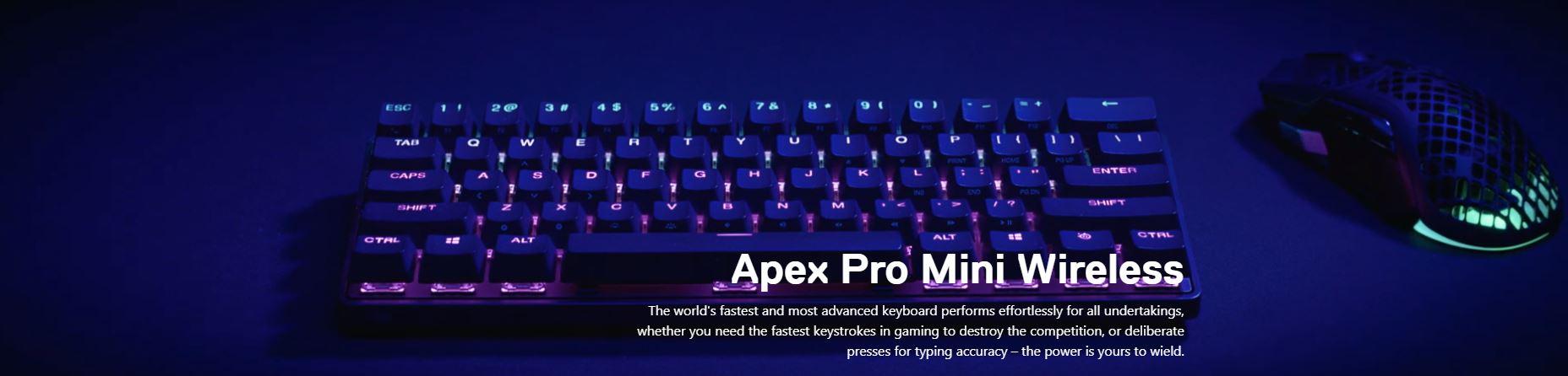 Steelseries Apex Pro Mini Wireless Gaming Keyboard, Fastest Omnipoint 2.0  Adjustable Switches, 100M Presses, 5 Custom Profiles, Bluetooth 5.0, USB  Type-C, 40h Battery Life, US Layout, Black