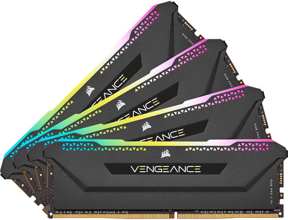 Corsair Vengeance RGB Pro SL 128GB (4x32GB) DDR4 Desktop Memory Kit 3200MHz Speed 16-20-20-38 Latency Timings 1.35 Voltage Unbuffered 288 Pin  XMP 2.0 Performance Black | CMH128GX4M4E3200C16