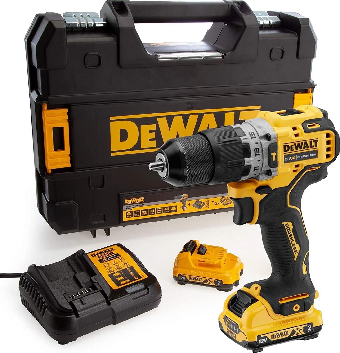 DeWalt 12V 10mm Hammer Compact Cordless 2 x 2AH batteries & Charger, DCD706D2-GB, 3 Year Warrnty - Yellow/Black | B07WDLXJ4K