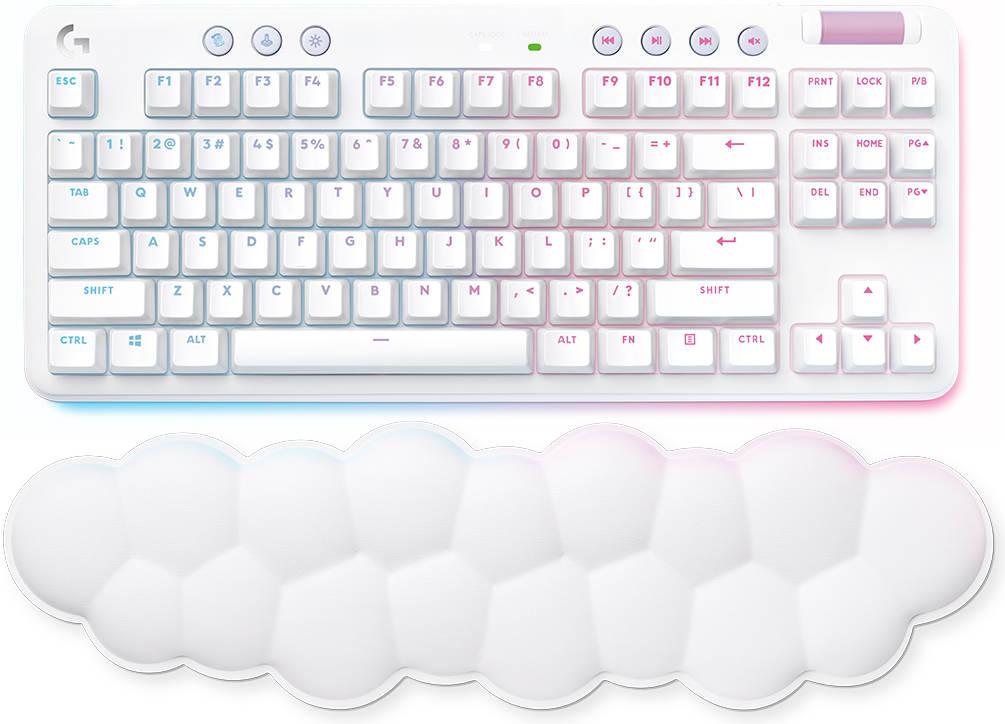 Logitech G715 Wireless Mechanical Gaming Keyboard, With Lightsync RGB, Lightspeed, GX Brown Tactile Switch, Keyboard Palm Rest, PC/Mac Compatible, English US Layout, White Mist | 920-010465
