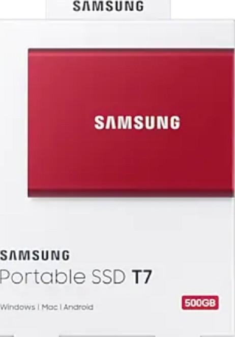 Samsung T7 500GB Portable SSD USB 3.2 Gen.2 Up to 1 050MB/sec Read Up to 1 000 MB/sec Write AES 256-Bit Metallic Red | MU-PC500R/WW - SW1hZ2U6MTA0MjAwMg==