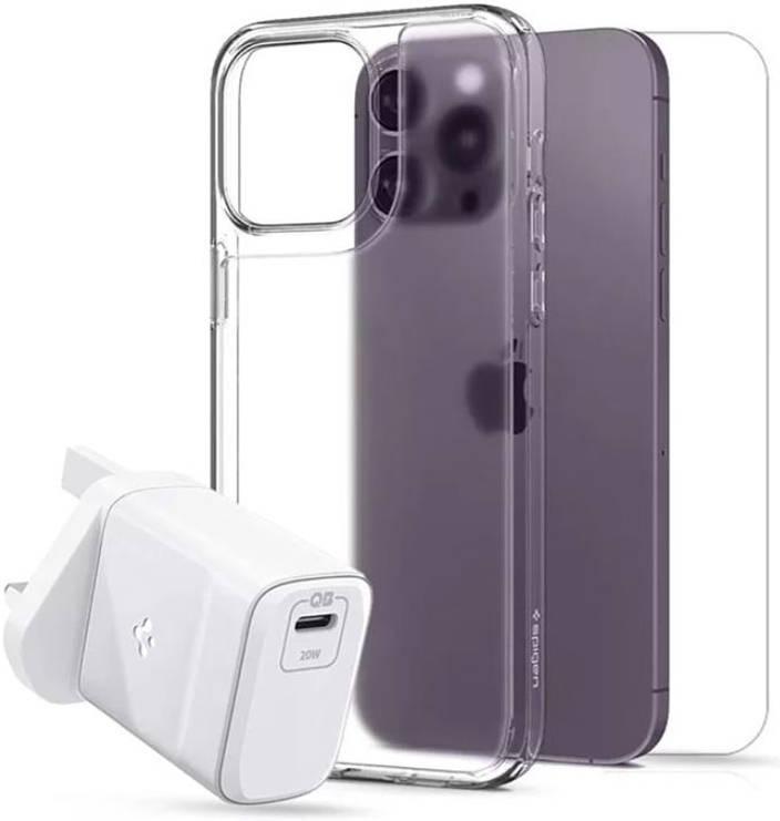 كفر جوال ايفون 14 برو ماكس و شاحن جوال 20 واط سبجين Spigen Crystal Flex Case For iPhone 14 Pro Max 6.7''+ Power Adapter 20W Charger