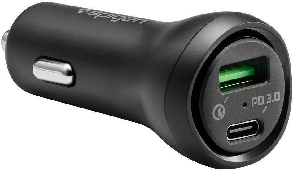 Spigen Dual Port 45W Car Charger, USB-C Power Delivery, Qualcomm Quick Charge 3.0, Can Charge 2 Devices At The Same Time, Ergonomic Design, Black | 000CP25597