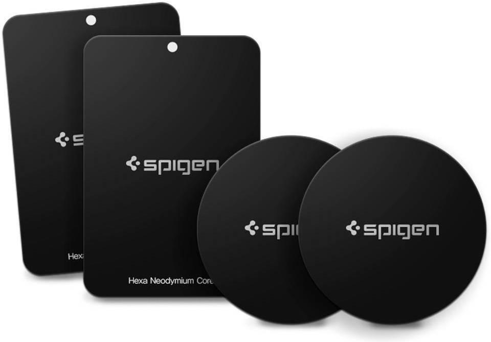 Spigen Kuel A210 Car Mount Metal Plates, Includes 4 Protective Films, 3M Adhesive Pre-Applied For Easy Application, 2 Rectangle + 2 Round Shape, Black | 000EP20342