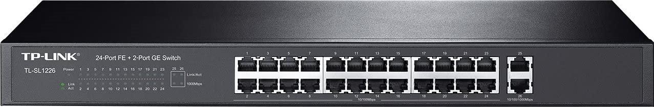 tp link TP-Link 24-Port 10/100 Mbps + 2-Port Gigabit Rackmount Switch with 24-Port PoE+  | TL-SL1226P